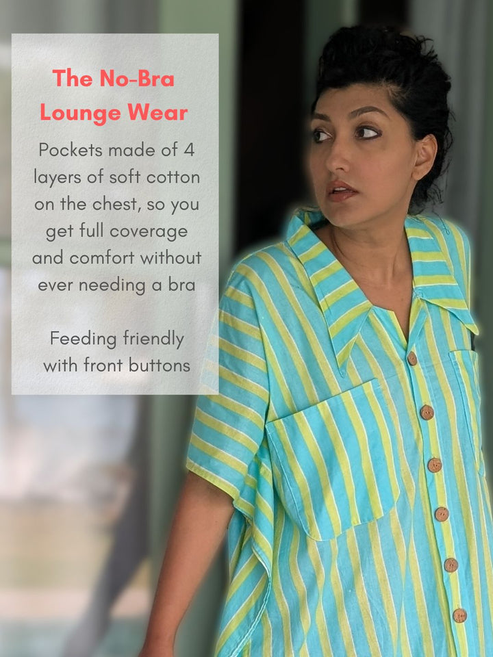 Oversized cotton lounge nightshirt for women with no-bra support pockets