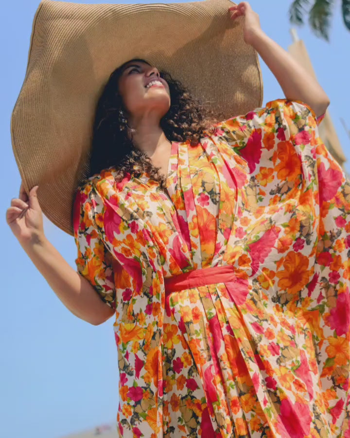 Turquoise Jasmine flowing cotton kaftan dress – soft elegant fashion