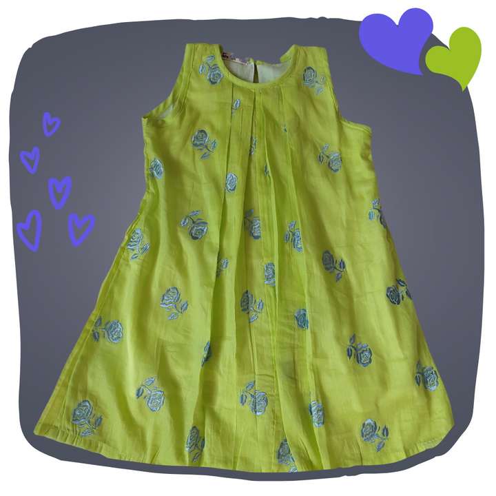 Embroidered Mal Cotton Dress | Rose Green | 1-12Y