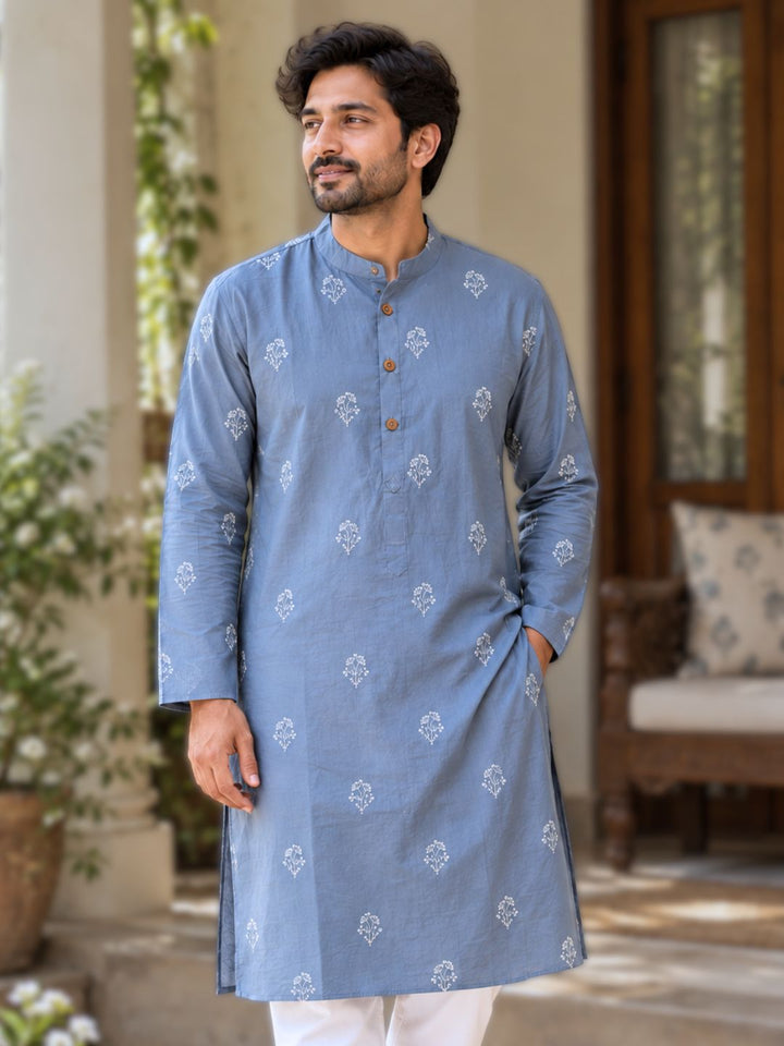 mens cotton kurta for all festive wear. grey for colour of navratri . ideal for pujas and diwali functions