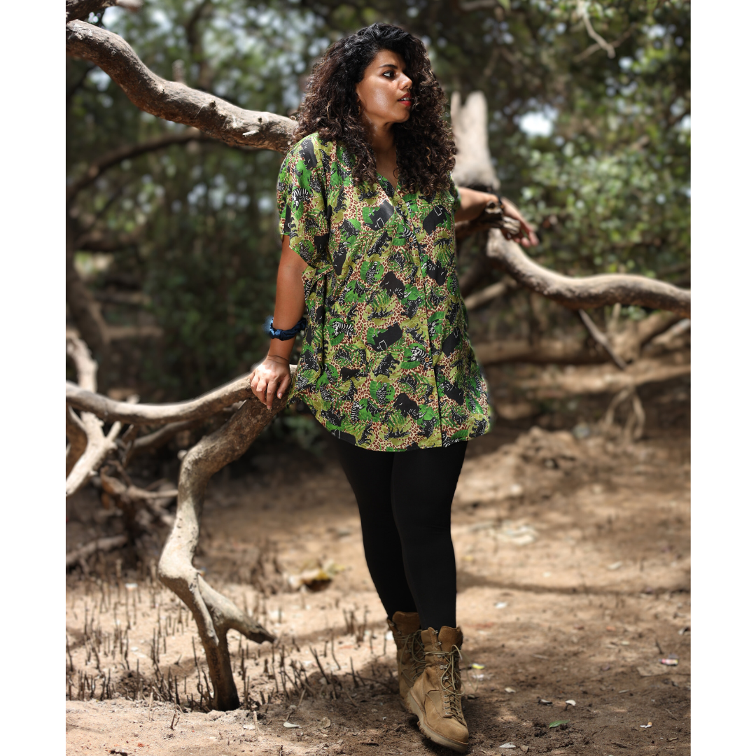 Safari print women’s kaftan shirt dress – cotton summer dress by Tura Turi