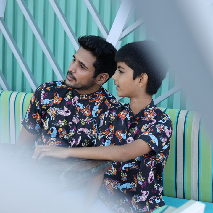 Mermaid Black men’s cotton shirt – ocean print summer shirt