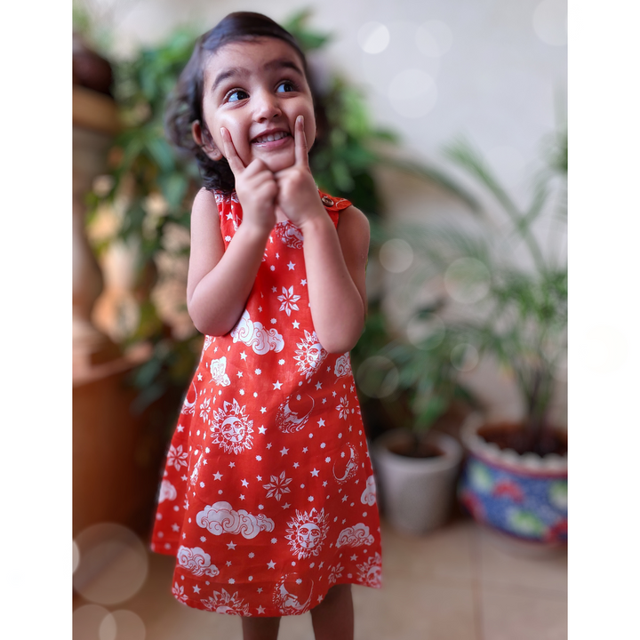 Cotton Malmal Dress | Nayantaara Vermilion Red | Clearance Sale