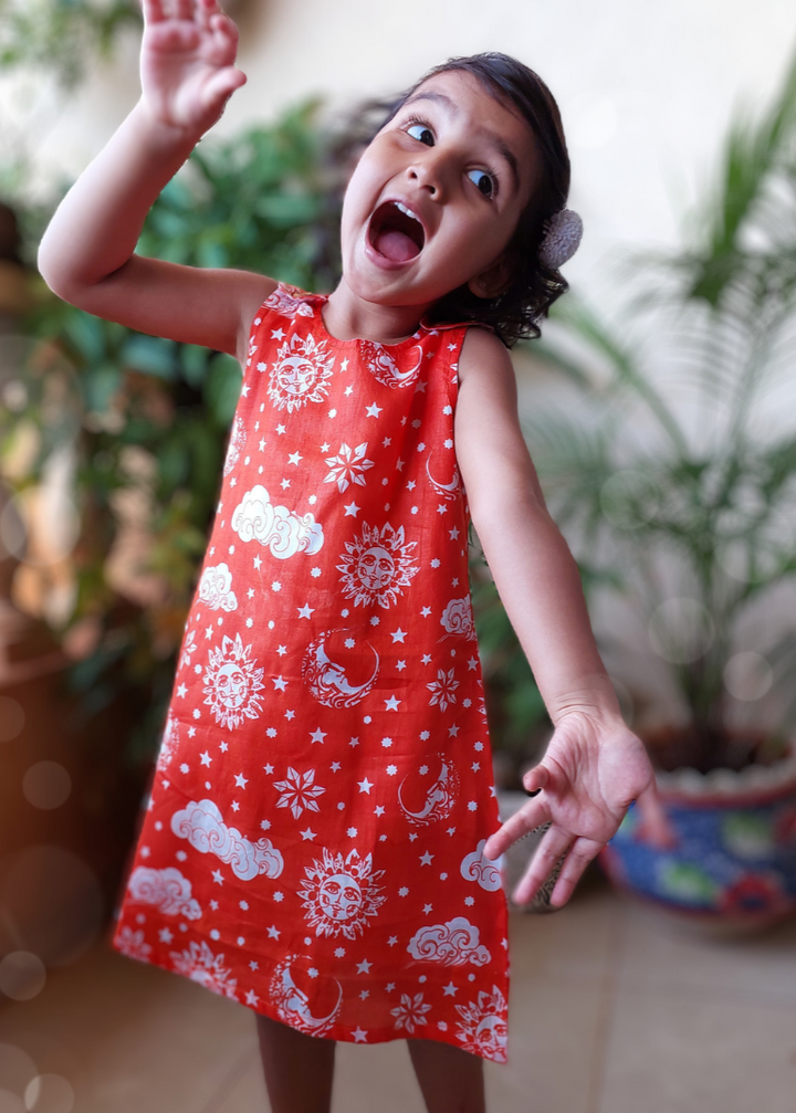 Cotton Malmal Dress | Nayantaara Vermilion Red | Clearance Sale