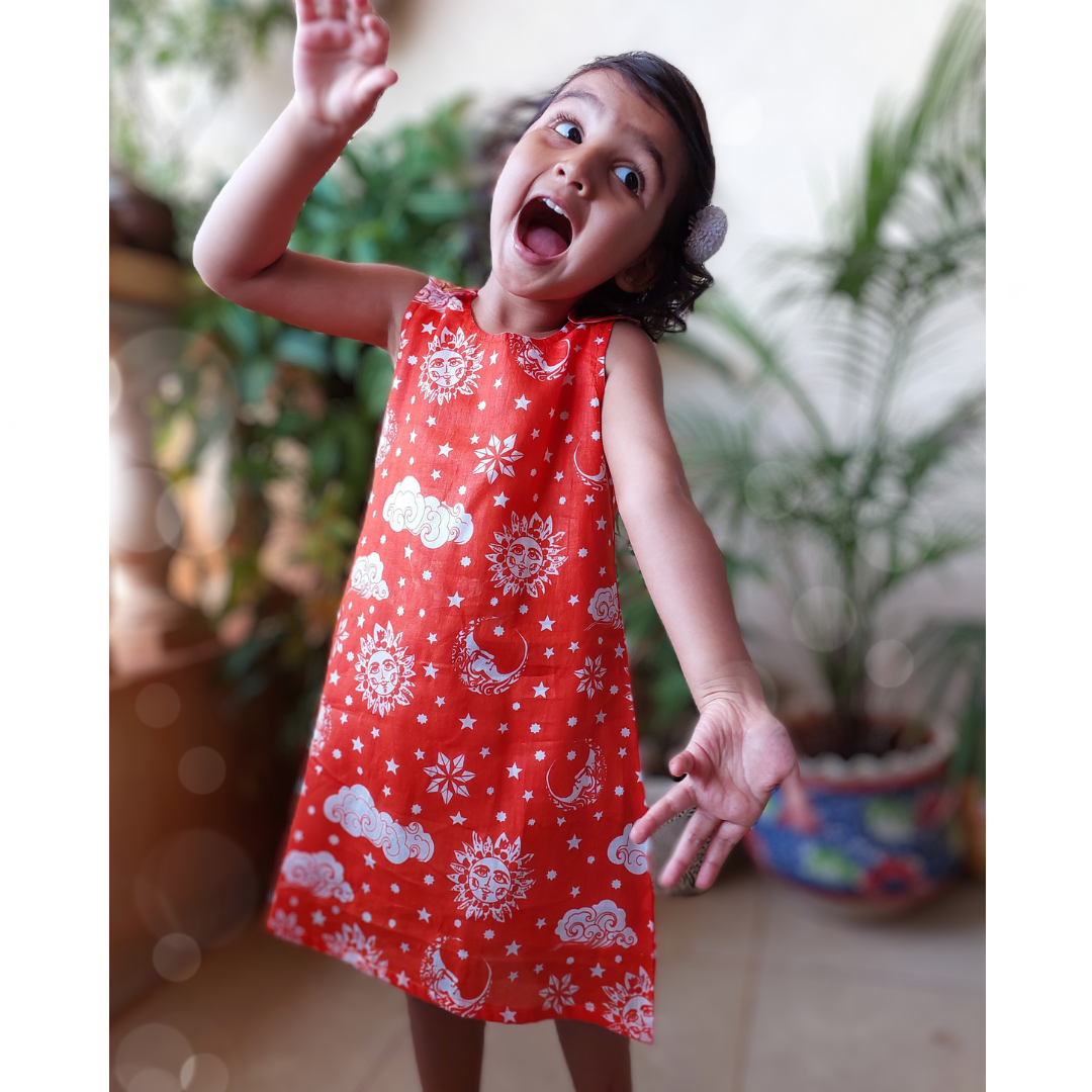 Malmal Dress | Nayantaara Vermilion Red | 1-12Y