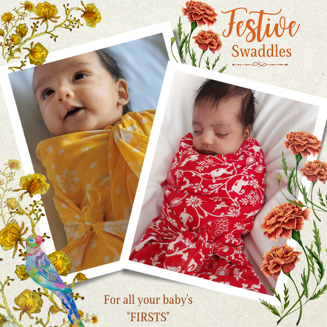 Malmal Swaddle - Indian Lotus, Blue