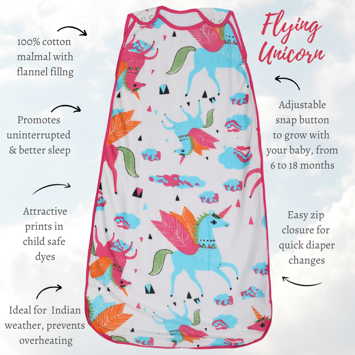 Baby Sleeping Bag | Cotton Malmal | Flying Unicorn