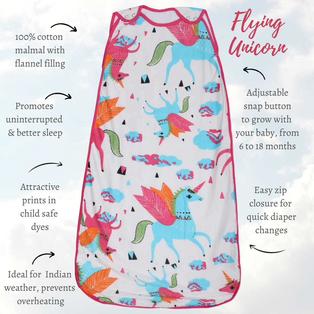 Baby Sleeping Bag | Cotton Malmal | Flying Unicorn