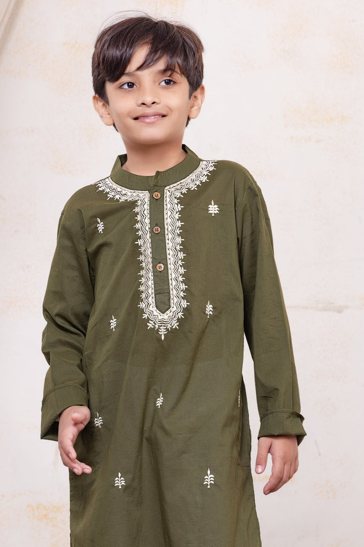 OLIVE GREEN BOYS COTTON KURTA