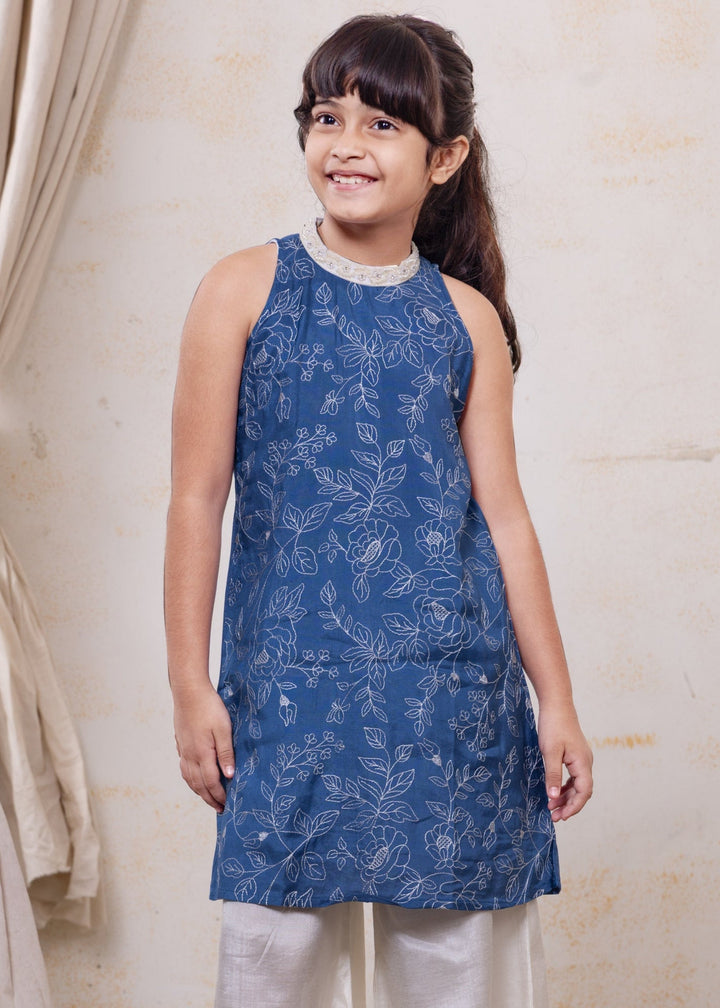 sleeveless embroidered festive kurta for girls