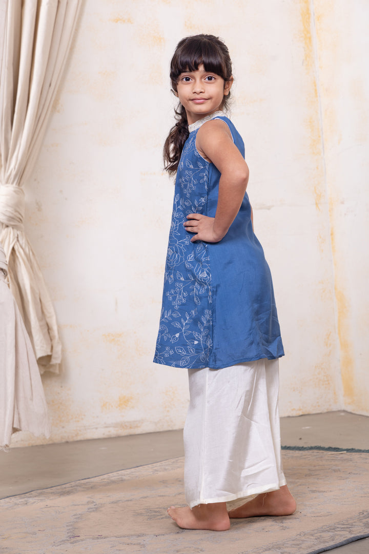 Embroidered Girls Kurta &amp; Palazzo Pants | Blue Rose