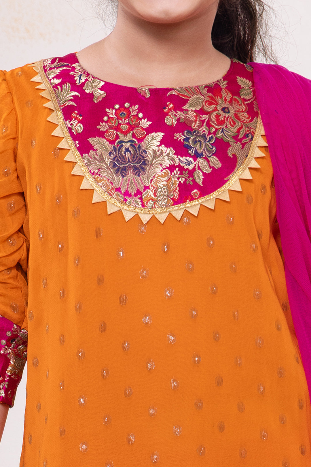 Orange Georgette Kurta with Pink Palazzo Pants | Girls &amp; Women
