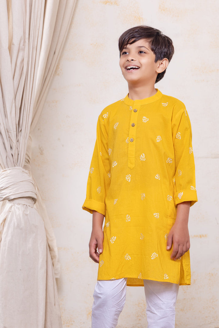 Embroidered Malmal Kurta | Sunshine Yellow | Newborn to Adult