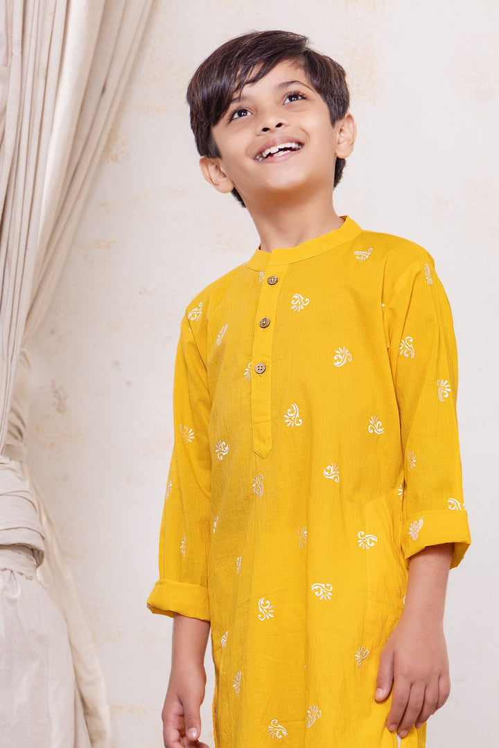 Embroidered Malmal Kurta | Sunshine Yellow | Newborn to Adult