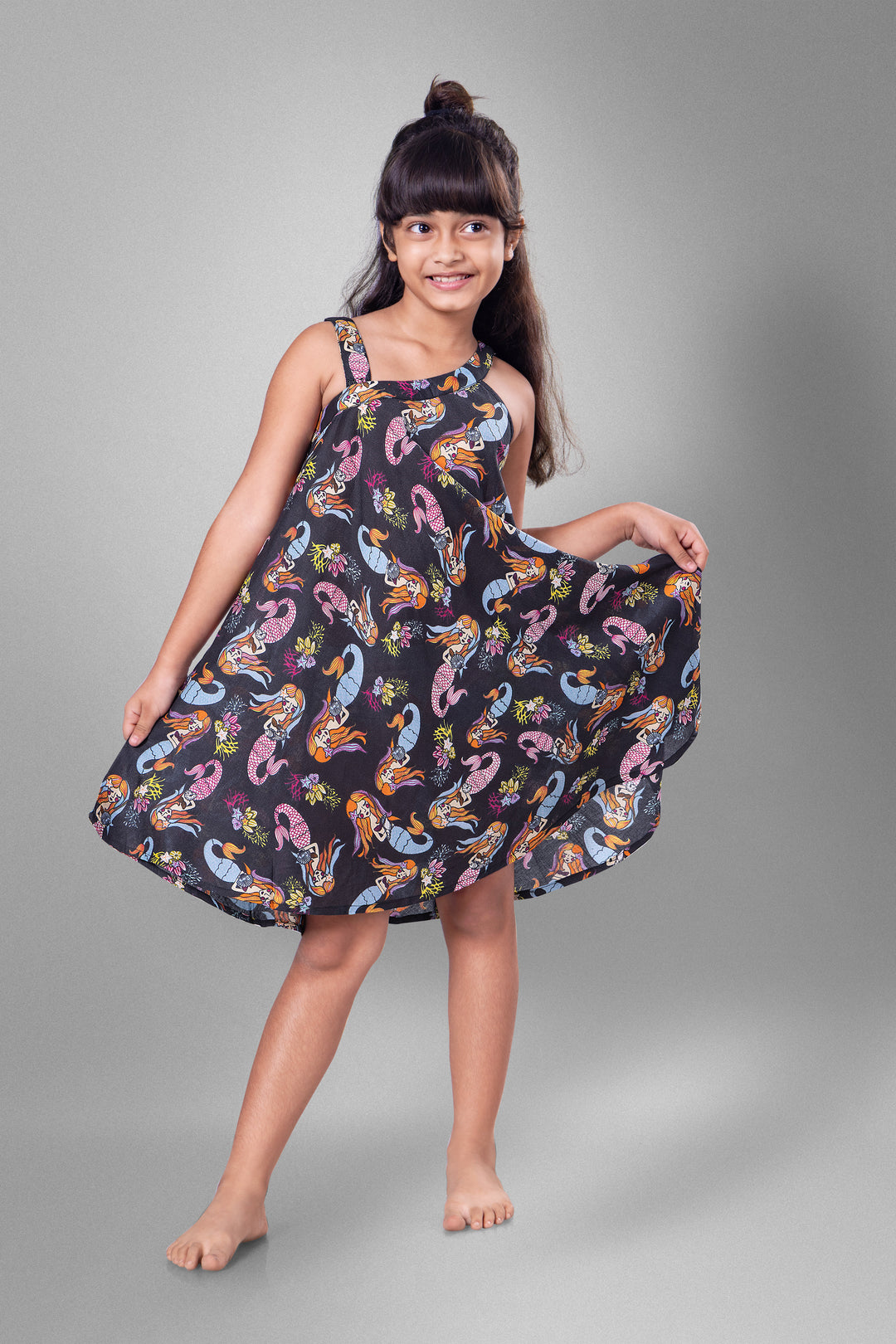 Asymmetrical Shoulder Flared Dress | Mermaid Black