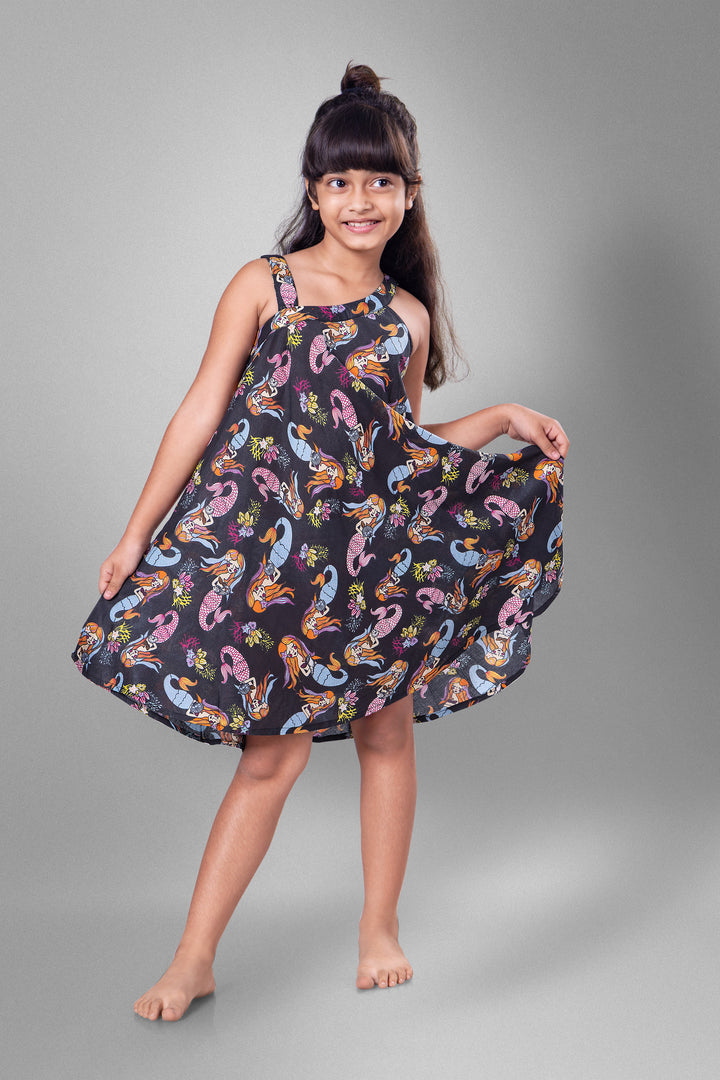 Asymmetrical Shoulder Flared Dress | Mermaid Black
