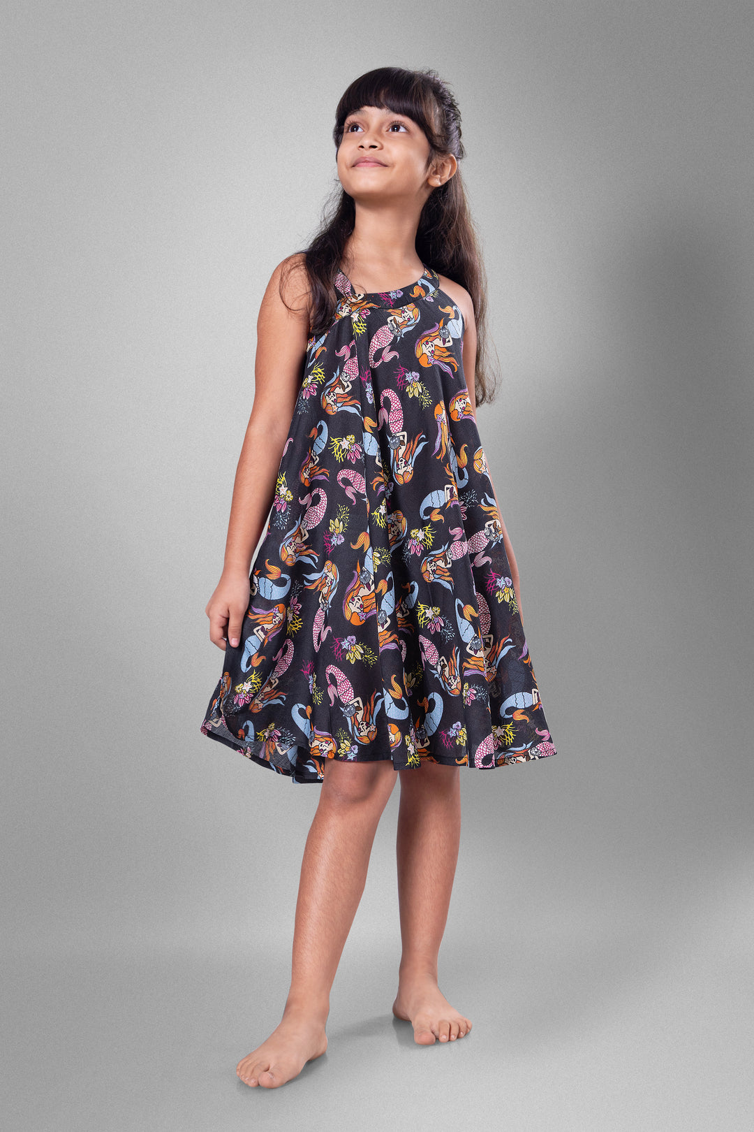 Asymmetrical Shoulder Flared Dress | Mermaid Black