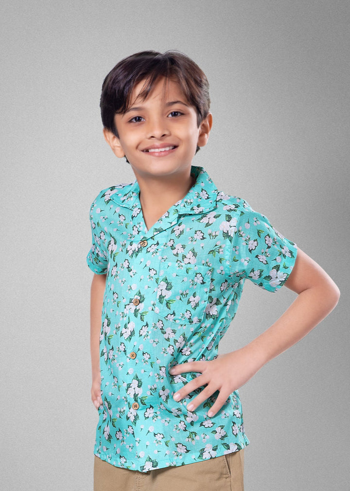 Cotton Beach Shirt | Turquoise Jasmine