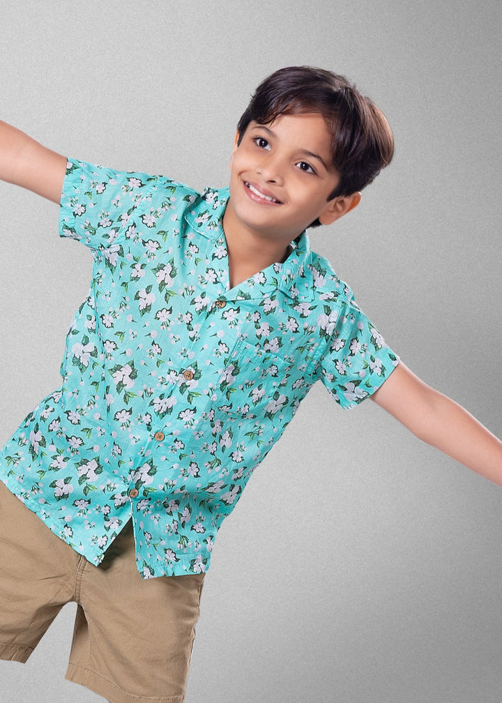 Cotton Beach Shirt | Turquoise Jasmine