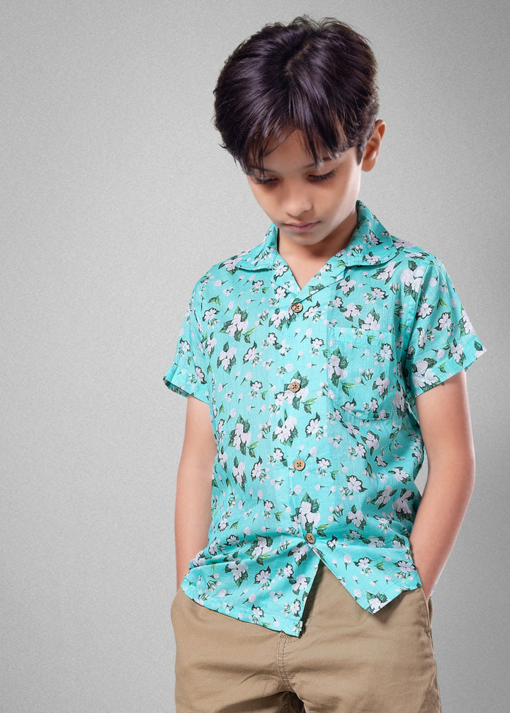 Cotton Beach Shirt | Turquoise Jasmine