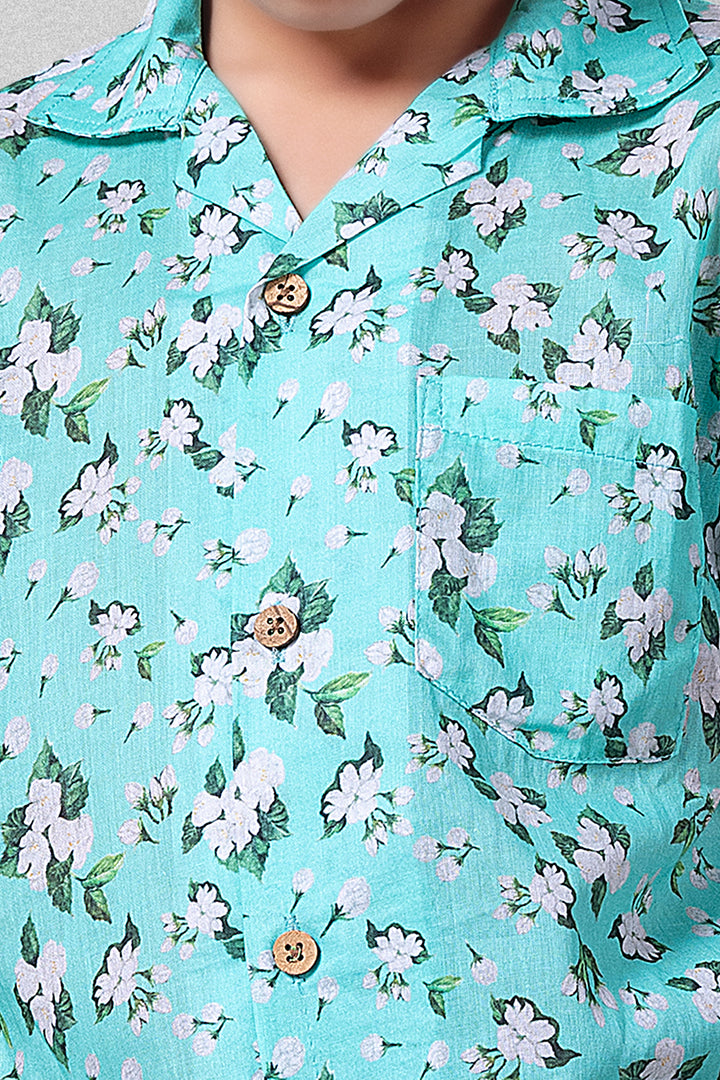 Cotton Beach Shirt | Turquoise Jasmine