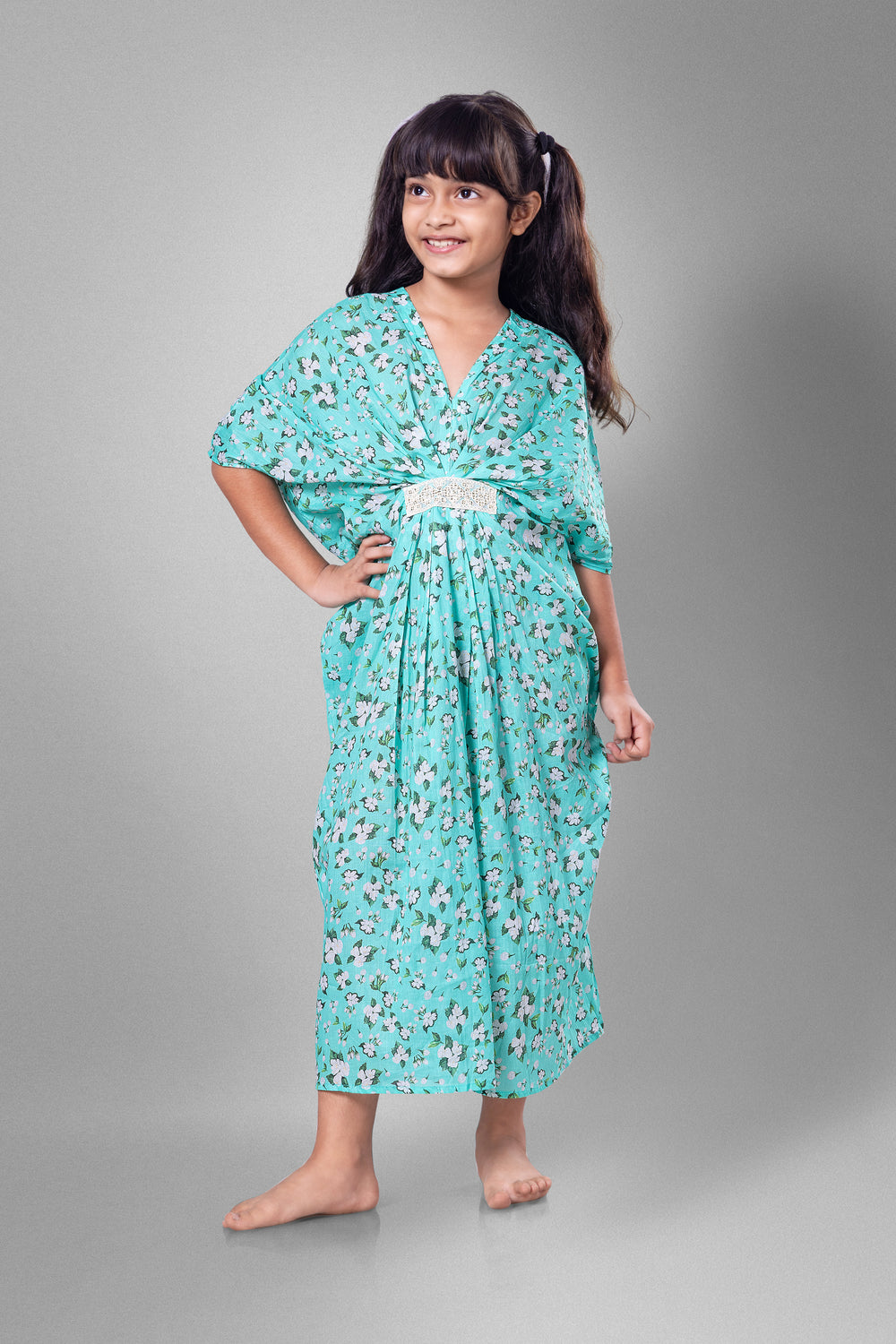 Turquoise Jasmine flowing cotton kaftan dress – soft elegant fashion
