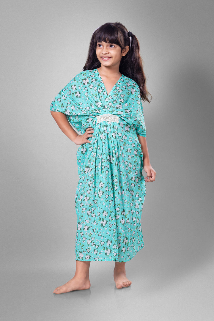 Turquoise Jasmine flowing cotton kaftan dress – soft elegant fashion