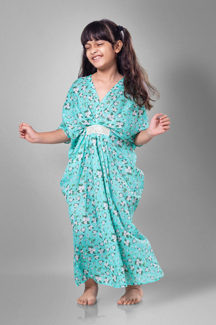 Turquoise Jasmine flowing cotton kaftan dress – soft elegant fashion