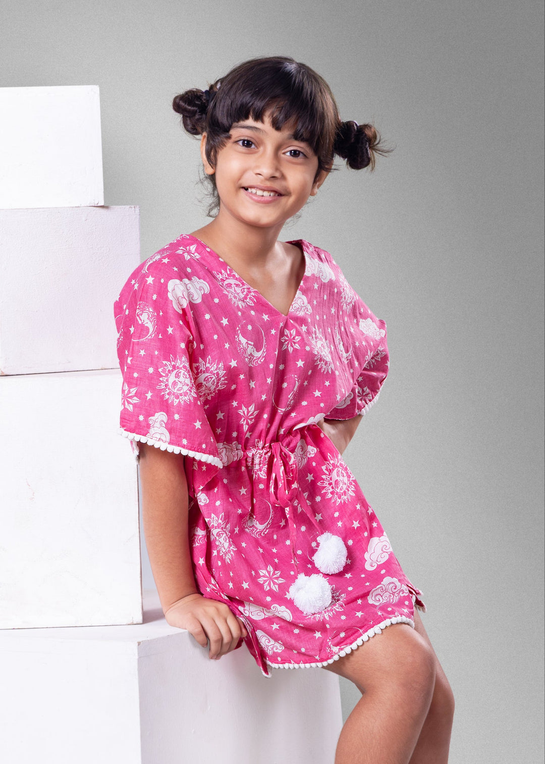 Cotton Malmal Beach Kaftan - Nayantaara Pink