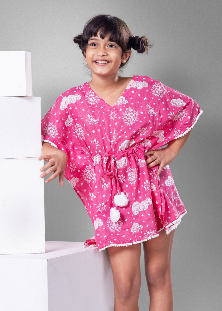 Cotton Malmal Beach Kaftan - Nayantaara Pink