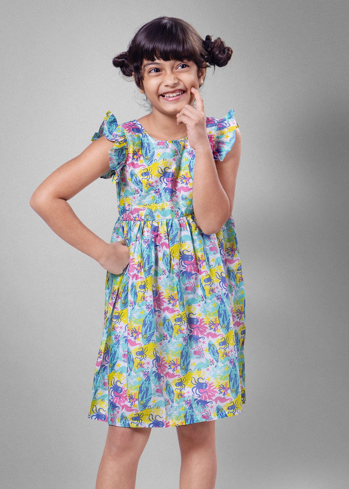 Cotton Malmal Dress | Under The Sea | 0-12 Years