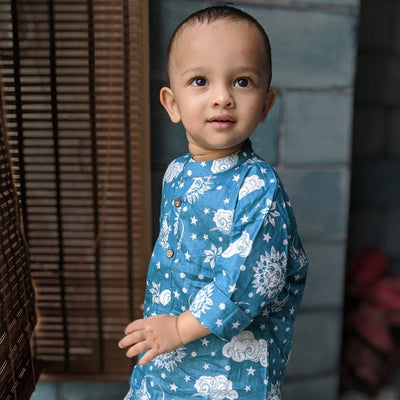 Cotton Malmal Kurta Pajama Set - Nayantaara Blue
