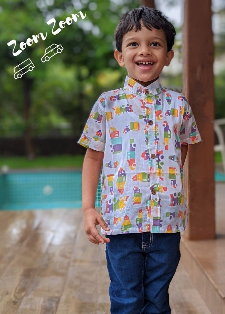 Cotton Malmal Shirt | Zoom Zoom | 0-12 Years