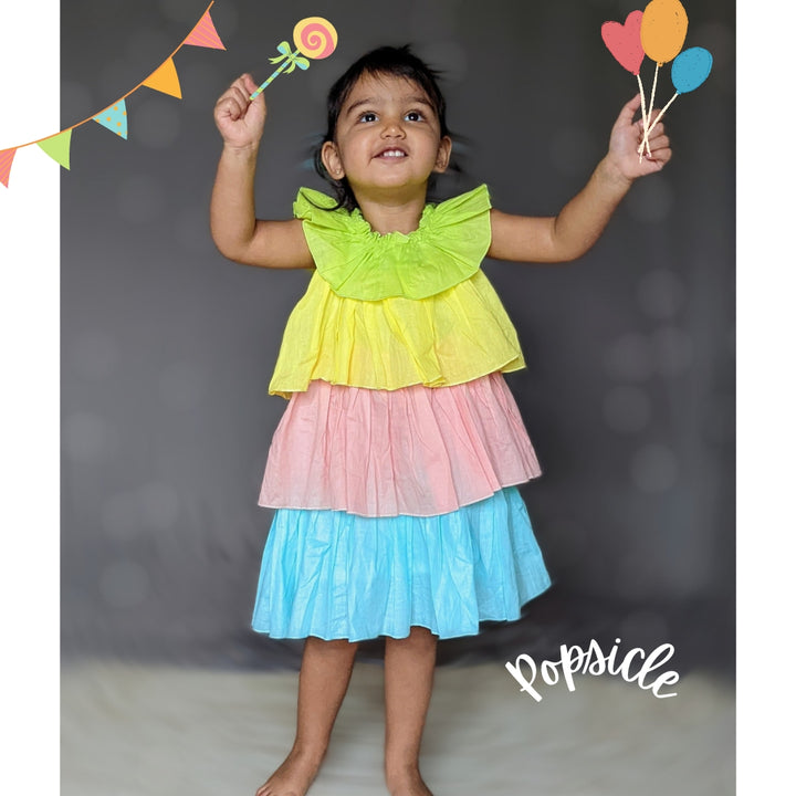 Cotton Malmal Ruffle Tiered Dress | Popsicle | 0-12 Years