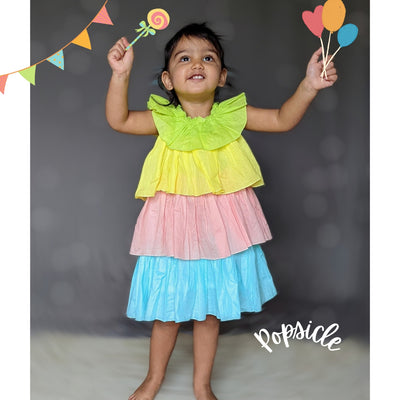 Cotton Malmal Ruffle Tiered Dress | Popsicle | 0-12 Years
