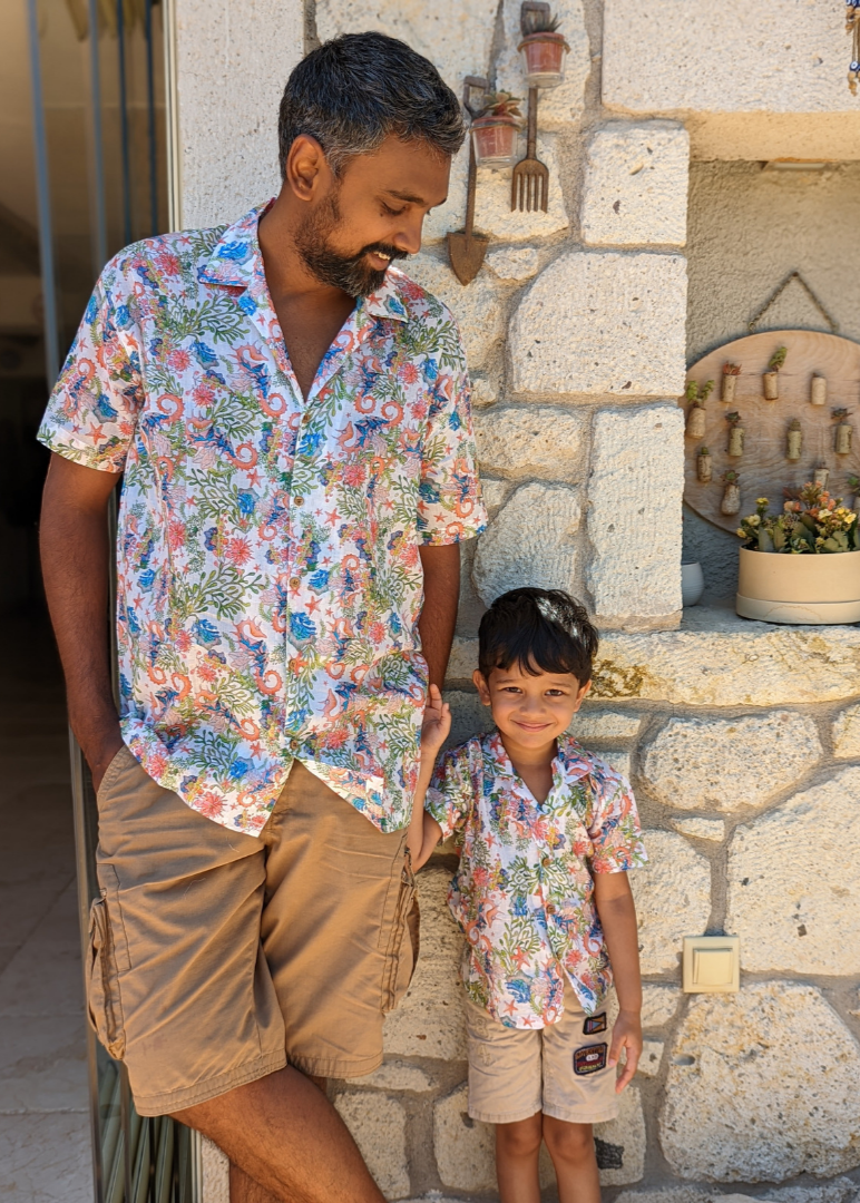 Sea Horse print men’s cotton shirt – breathable nautical shirt