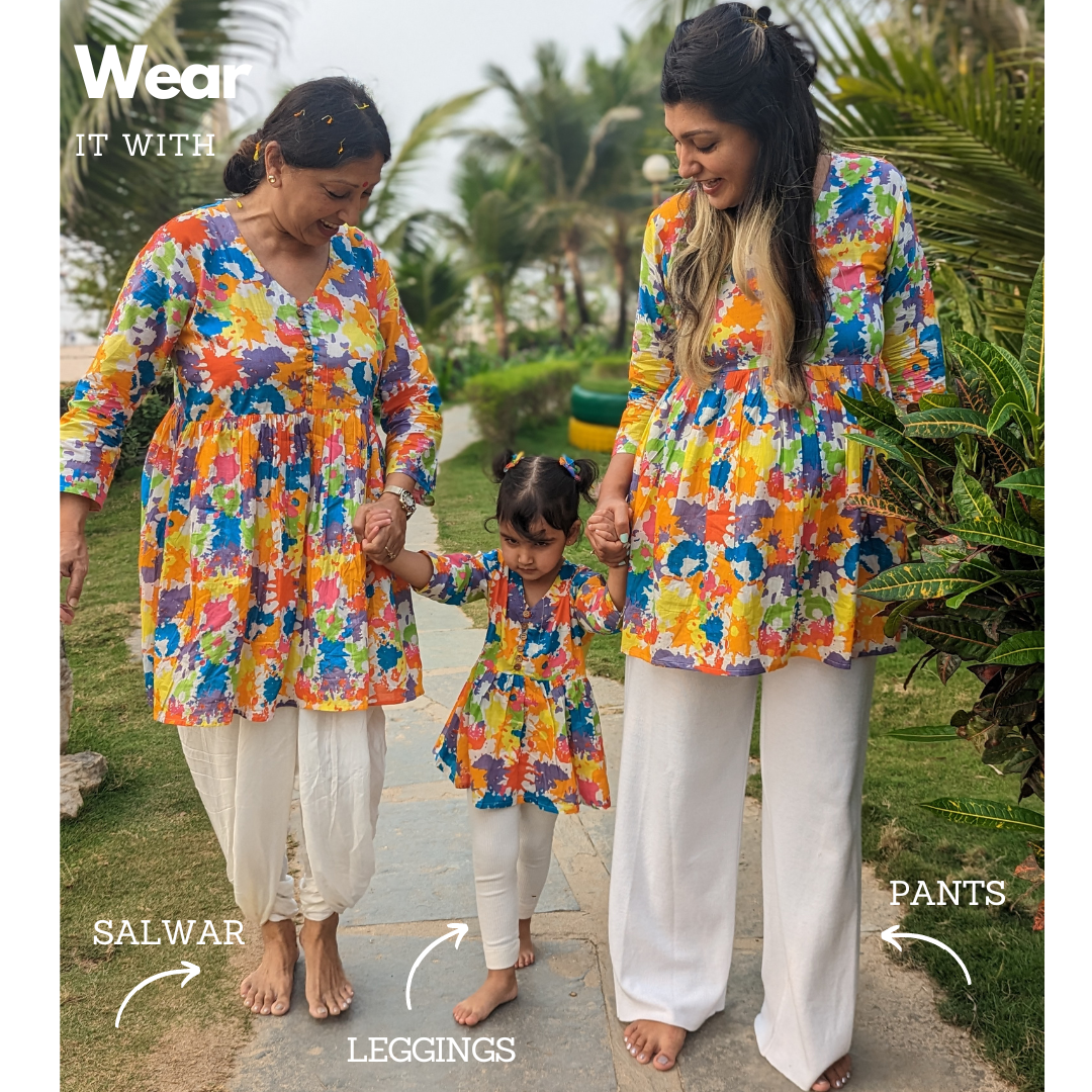Holi print Kurti Tunic for Girls, Women | Paintball