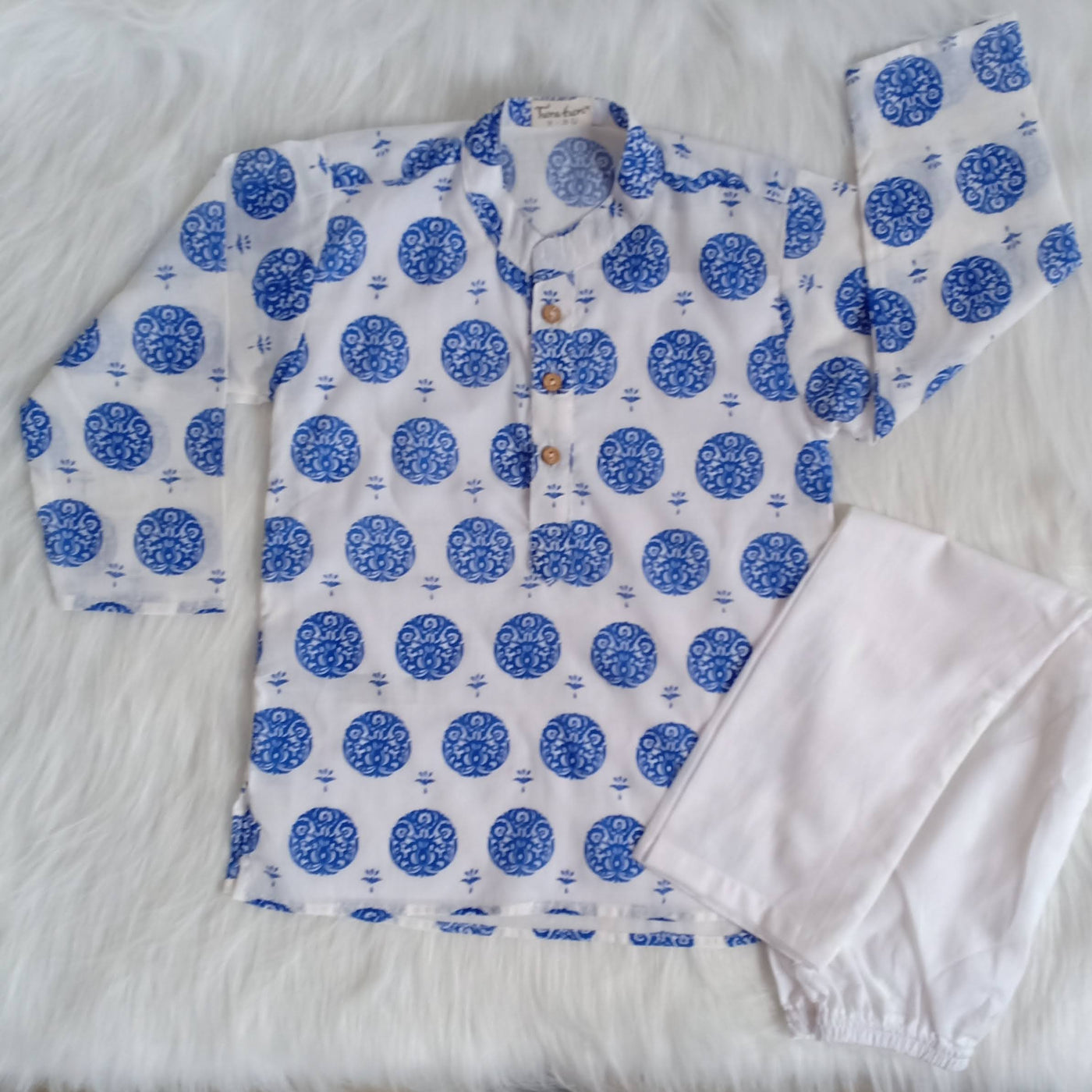 Cotton Malmal Kurta Pajama Set | Alpona Blue