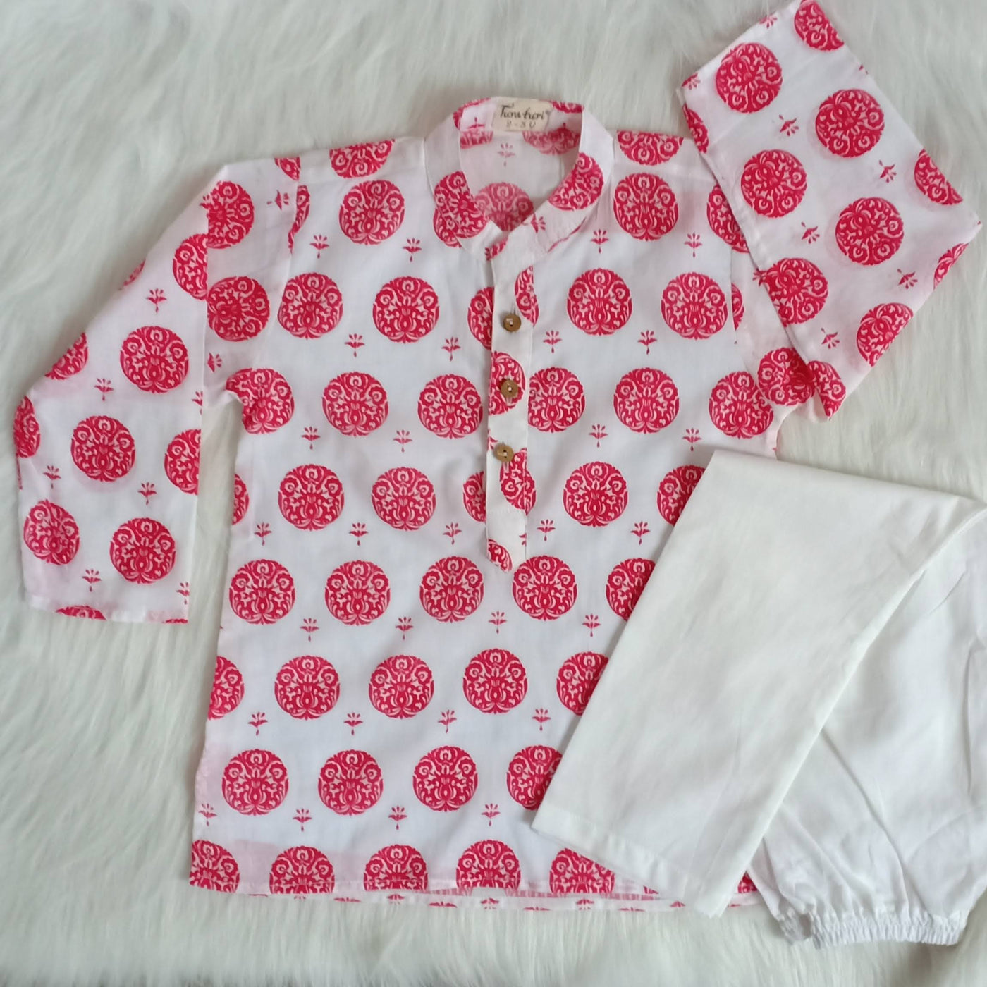 Cotton Malmal Kurta Pajama Set - Alpona Red