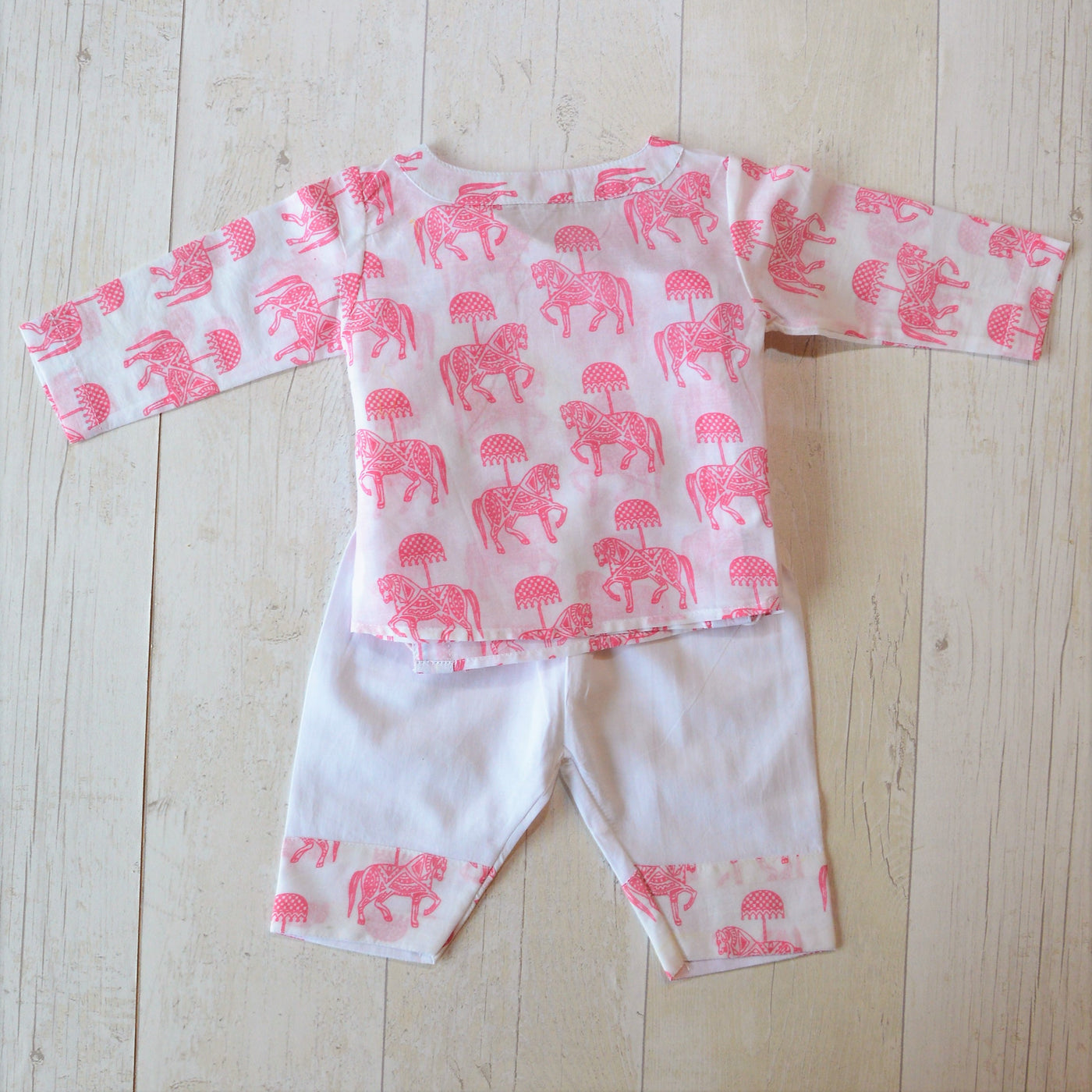 Cotton Malmal Kurta Pajama Set - Tugbug Ghoda Pink