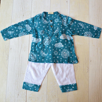Cotton Malmal Kurta Pajama Set - Nayantaara Blue