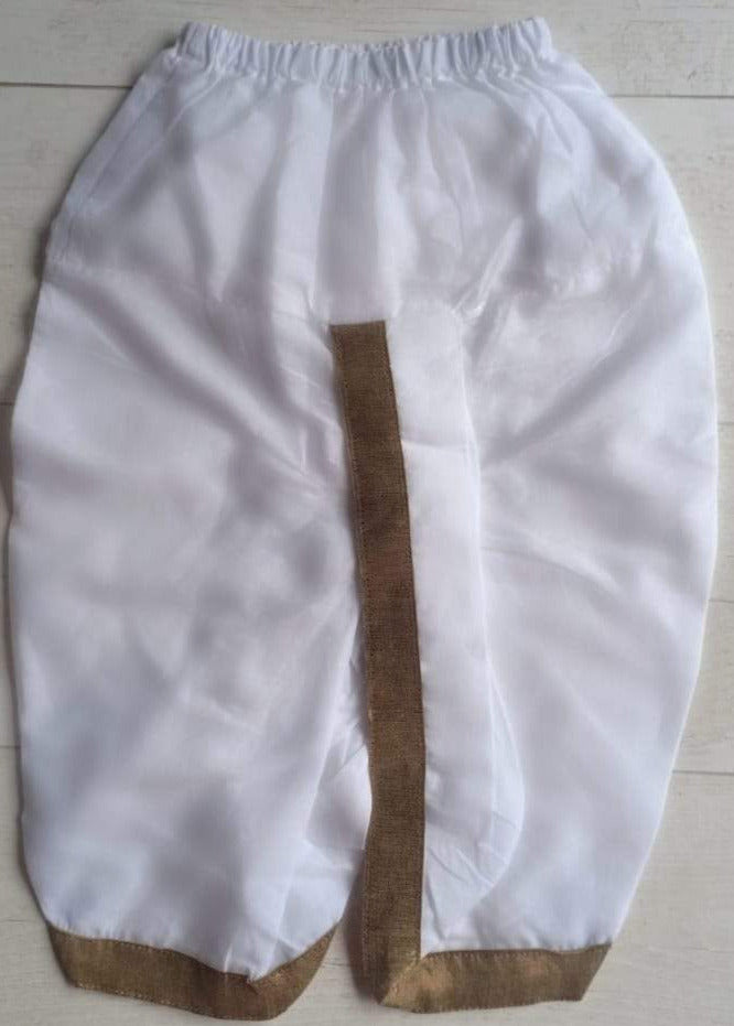 White Cotton Dhoti with Gota Piping | 0-14 years