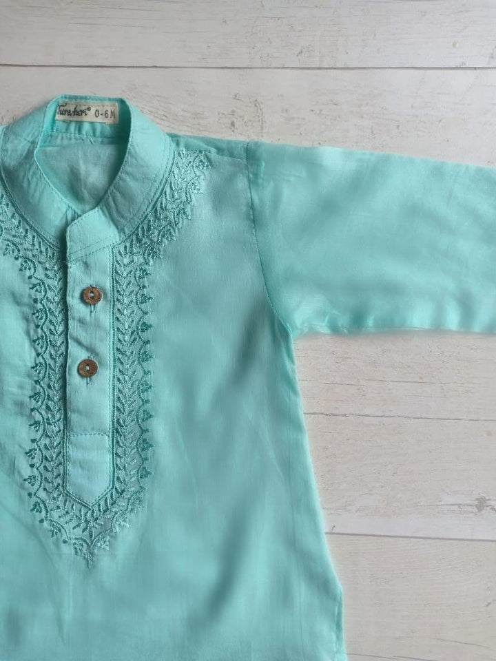 Embroidered Malmal Kurta | Sky Blue | Newborn to Adult
