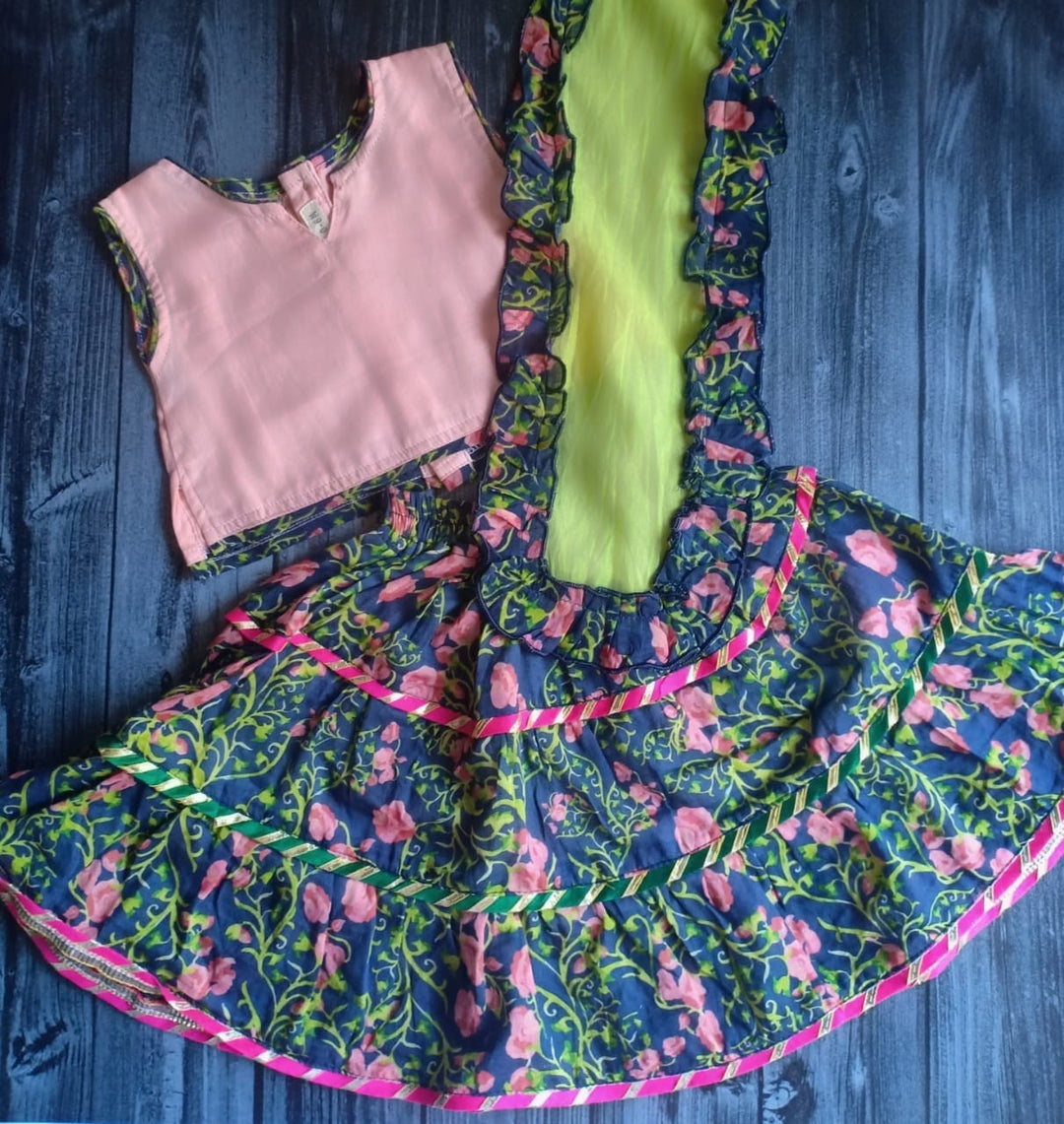 Cotton Malmal Lehenga Set | Midnight Rose