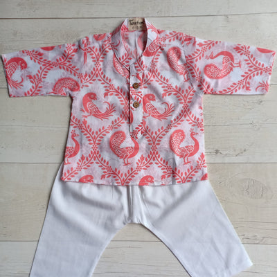 Cotton Malmal Kurta Pajama Set | Pyaare Panchhi | Pink