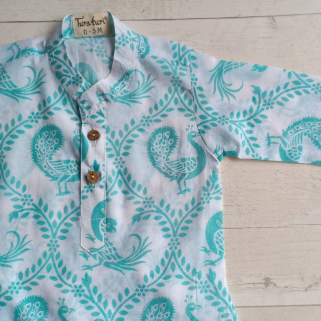 Cotton Malmal Kurta Pajama Set | Pyaare Panchhi Blue
