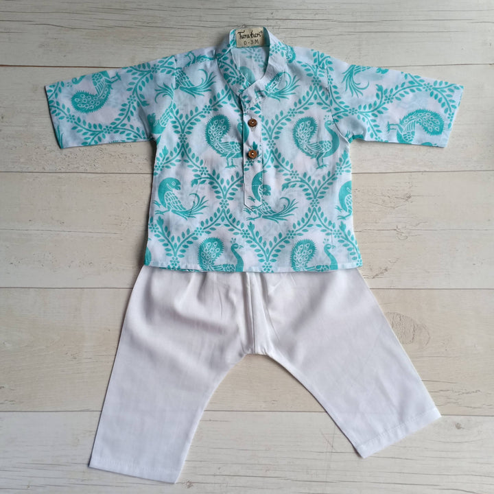 Cotton Malmal Kurta Pajama Set | Pyaare Panchhi Blue