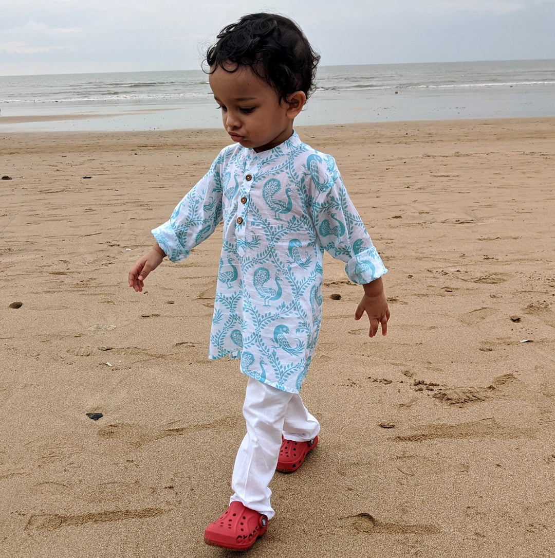 Cotton Malmal Kurta Pajama Set | Pyaare Panchhi Blue