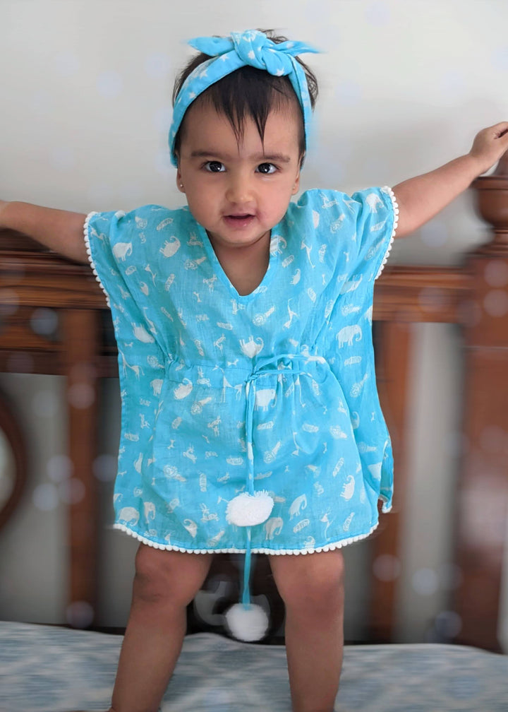 Malmal Kaftan - Warli Blue