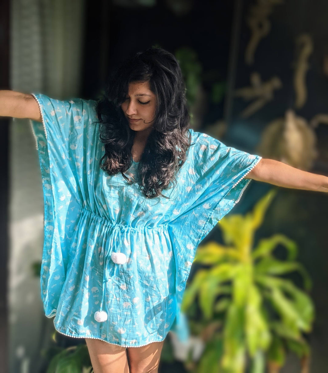 Malmal Kaftan - Warli Blue